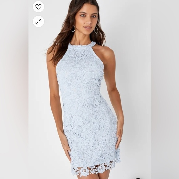 Lulu’s Love Poem Light Blue Lace Mini Dress Size M - Picture 1 of 16